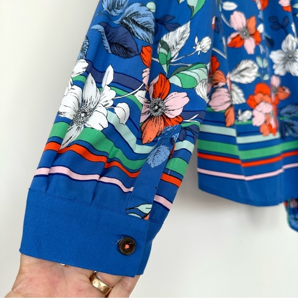 Maeve button  down shirt with v-neck, long sleeves & tie at waist, floral print - Picture 10 of 13